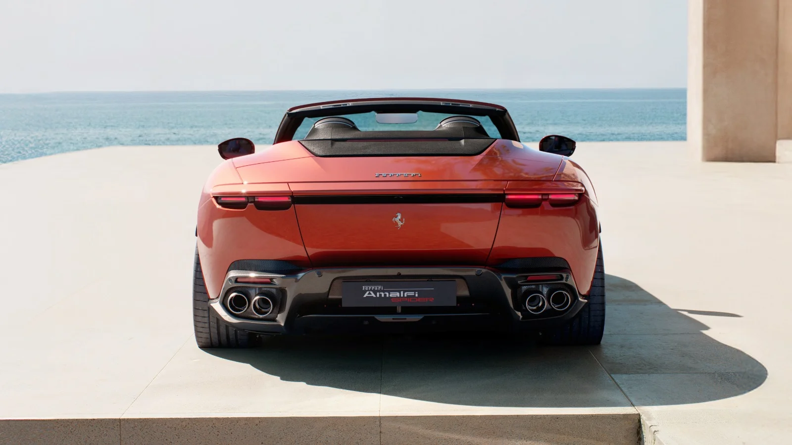 Aggressive front grille and sculpted bonnet of the 640 HP Ferrari Amalfi Spider