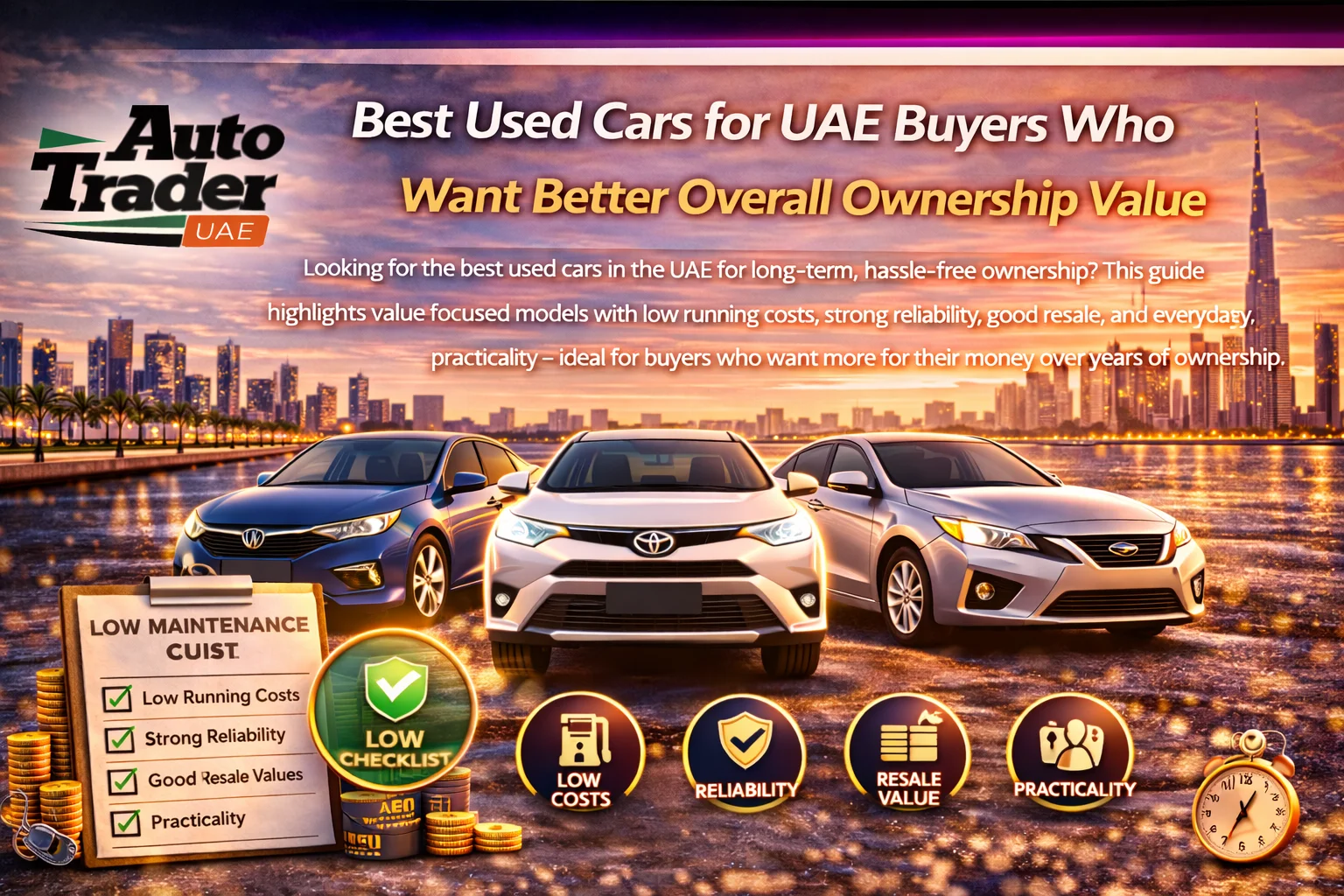 Toyota Corolla used car parked in Dubai, popular for low running costs