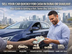 Car owner in Dubai receiving cash payment after selling car quickly