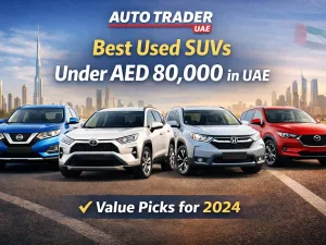 Line-up of used SUVs parked in Dubai under 80,000 AED budget