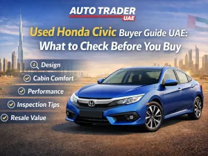 Used Honda Civic sedan parked in a modern UAE urban setting