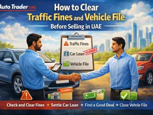 UAE car owner checking and paying traffic fines online before selling the vehicle