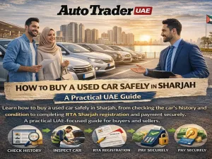 Buyer inspecting a used car in Sharjah before purchase
