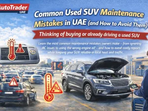 Used SUV undergoing routine maintenance at a workshop in the UAE