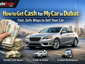 Seller receiving cash for car in Dubai at RTA transfer center
