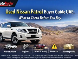 Used Nissan Patrol SUV parked in the UAE desert at sunset