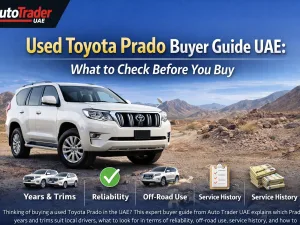 Used Toyota Land Cruiser Prado SUV parked in the UAE desert