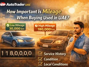 Used car odometer showing mileage for buyers in UAE