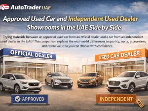 Approved used car and independent used dealer showrooms in the UAE side by side