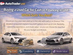 Man comparing buying a used car with cash versus financing options in the UAE