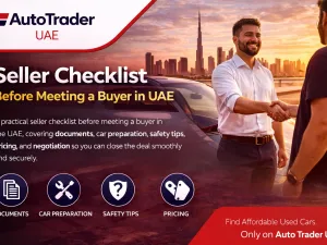 Seller reviewing a checklist before meeting a car buyer in the UAE