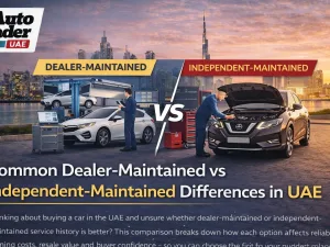 Service advisor discussing dealer-maintained vs independent-maintained options for a car in the UAE