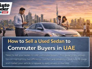 Used sedan parked in UAE ready for sale to commuter buyers