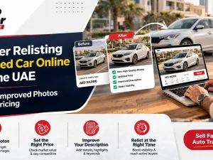 Seller relisting a used car online in the UAE with improved photos and pricing