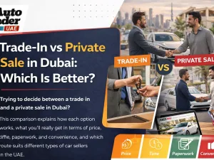 Car owner in Dubai choosing between trade-in at a dealership and private sale