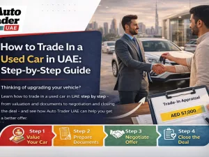 Customer trading in a used car at a UAE dealership