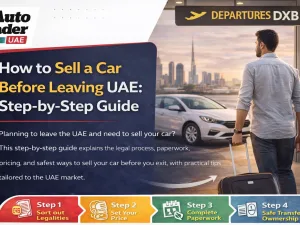Seller completing car sale paperwork in the UAE before traveling