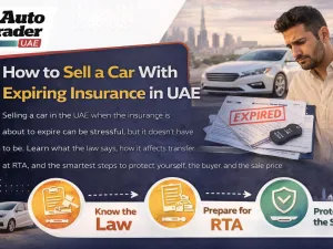 Seller reviewing expiring car insurance documents before selling vehicle in UAE