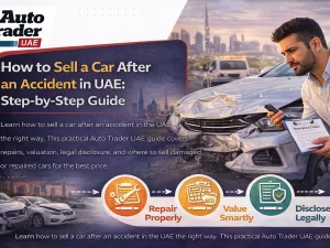 Damaged car in UAE being inspected before sale after an accident