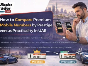 Premium UAE mobile number on smartphone next to luxury car key fob