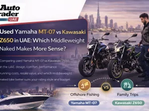 Used Yamaha MT-07 and Kawasaki Z650 parked side by side in the UAE