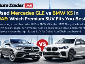 Used Mercedes GLE and BMW X5 parked side by side in the UAE