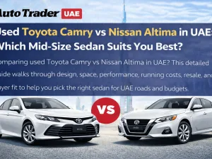 Used Toyota Camry and Nissan Altima parked side by side in the UAE