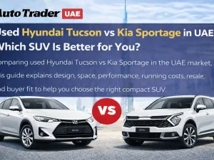 Used Hyundai Tucson and Kia Sportage parked side by side in the UAE