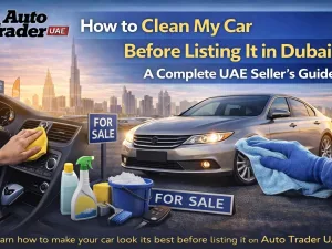 Seller cleaning a car in Dubai before listing it for sale online