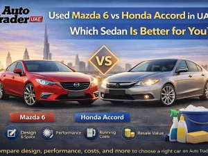 Used Mazda 6 and Honda Accord parked side by side in the UAE for comparison