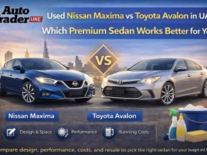 Used Nissan Maxima and Toyota Avalon parked side by side in the UAE