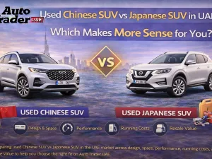 Used Chinese SUV and Japanese SUV parked side by side in the UAE