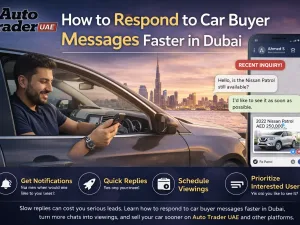 Seller replying quickly to a car buyer message on a smartphone in Dubai