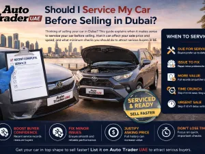 Mechanic inspecting a used car in Dubai workshop before sale