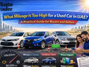 Used car dashboard showing odometer reading in the UAE