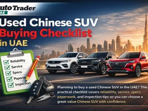 Used Chinese SUV parked in UAE city showing exterior condition and design