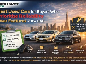 Row of reliable used cars parked in a UAE dealership lot