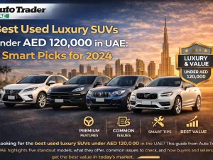 Lineup of used luxury SUVs parked in Dubai under 120,000 AED budget