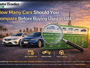 Buyer comparing multiple used cars in the UAE before making a purchase decision