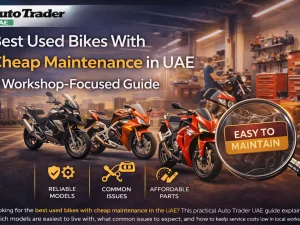 Used commuter motorcycles parked in UAE, ideal for cheap maintenance and daily use