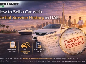 Seller in UAE reviewing partial car service records before listing the vehicle for sale