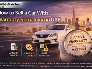 Seller reviewing warranty documents before selling a car in the UAE
