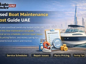 Used boat moored at a UAE marina during maintenance