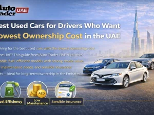 Lineup of economical used cars parked in the UAE, representing low ownership cost options