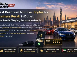 Premium Dubai mobile number styles used by a car dealer showroom in the UAE