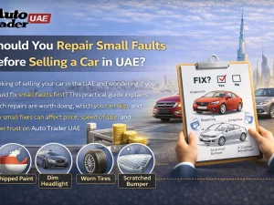 Used car being inspected for small faults before sale in the UAE