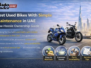 Used commuter motorcycle parked in UAE with simple, easy-to-maintain design