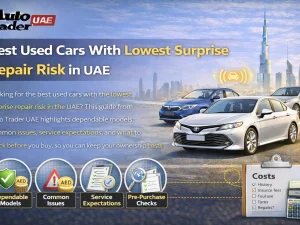 Lineup of reliable used cars parked in a UAE setting