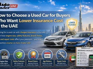 Used compact sedan parked in UAE city street representing lower insurance cost choice