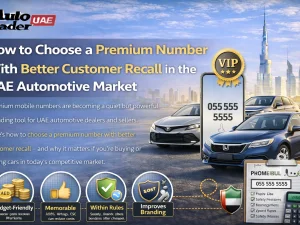 UAE car dealership showroom using a premium mobile number in advertising
